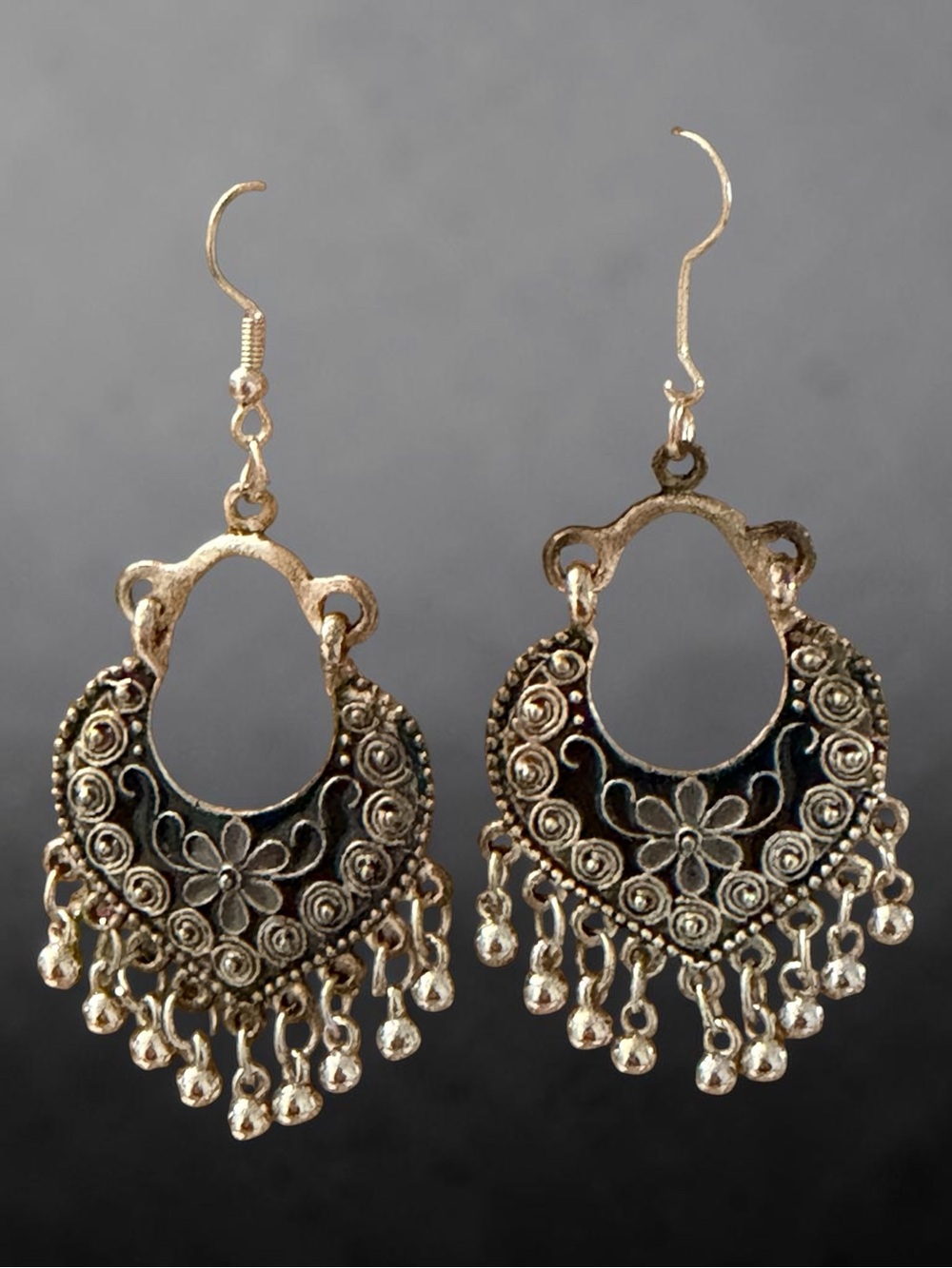 Silver-Tone Filigree Floral Dangle Earrings - Women Jewelry